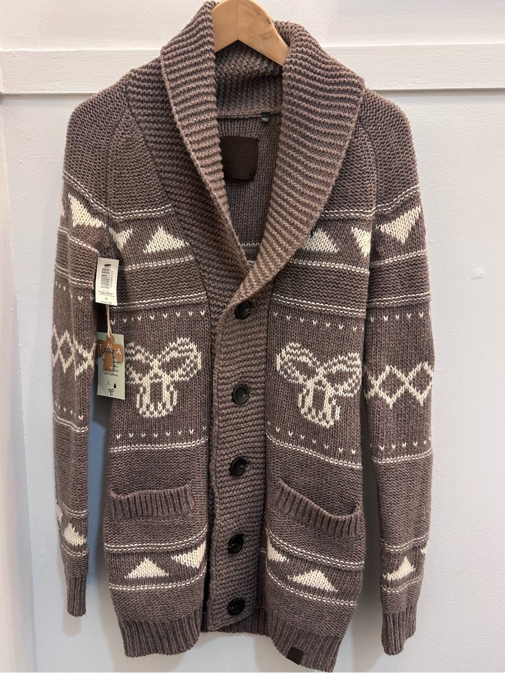 TNA Chunky Knit Cardigan Cowichan-style Northwest Sweater WOOL NWT
